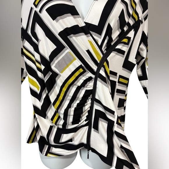 Joseph Ribkoff, Abstract Geometric Wrap Top, Size 18, White, Black, Yellow - Picture 6 of 12
